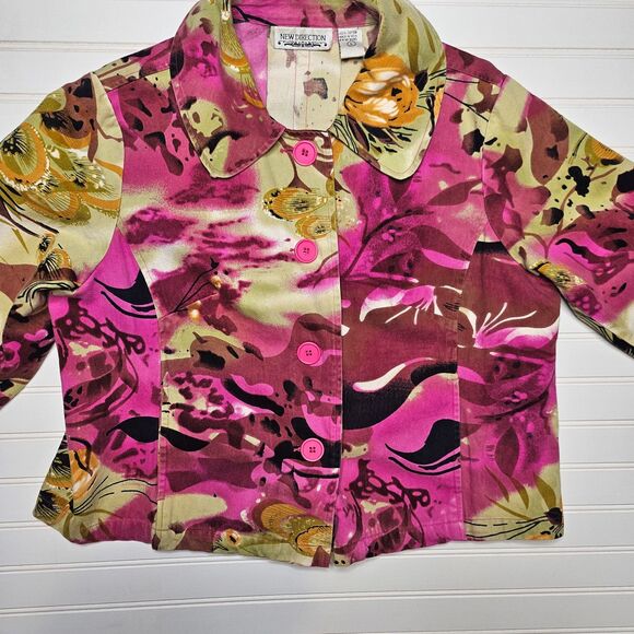 Vintage Floral Jacket Women’s Large Retro Button-Up Lightweight Spring Coat - Picture 1 of 7
